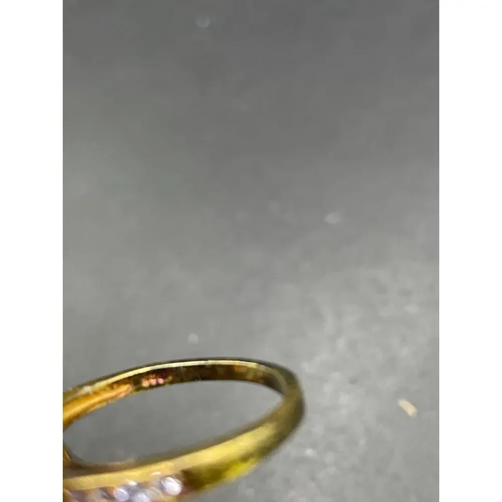 925 Sterling Silver Gold Tone Oval Light Blue Topaz Halo Ring Accent CZ Sz 10